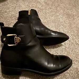 Tommy Hilfiger Black Ankle Boots with Gold Buckle